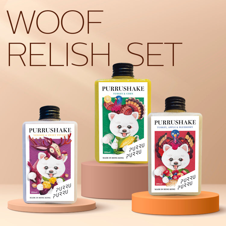 Woof! Purru Shake Relish Set - 3-pack for dogs
